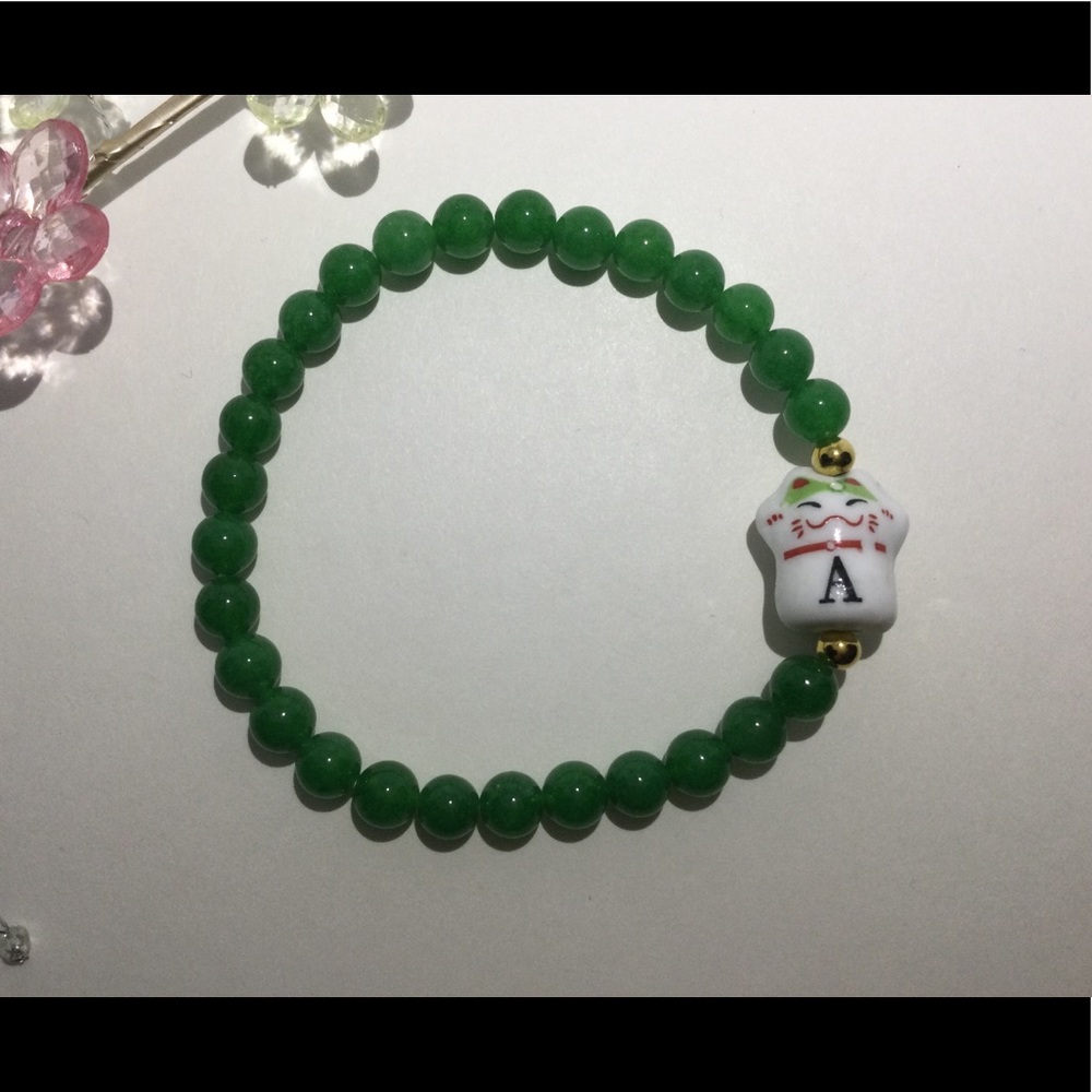 Lucky Cat Letter A Stretch Bracelet